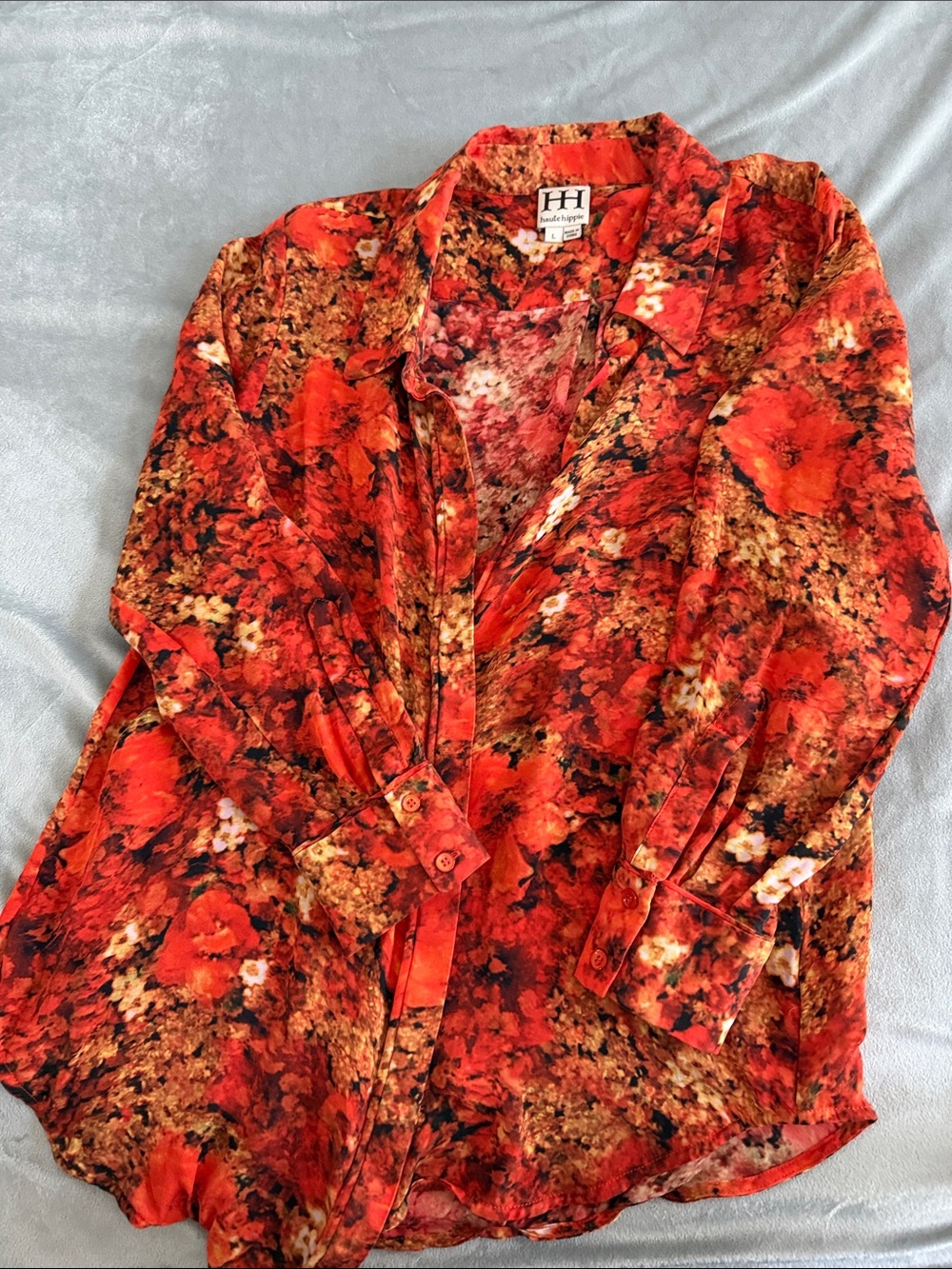 Haute Hippie Red Orange Floral Silk Blouse